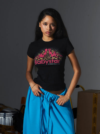 T-shirt court léopard motif fille diabolique bébé-651