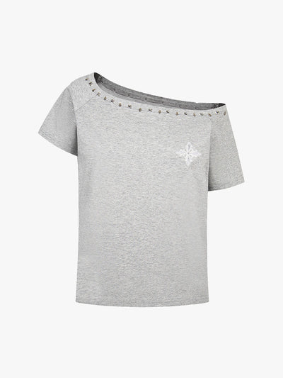 Studded Neckline Asymmetrical Top-S1030