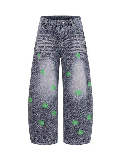 Green Leaf Washed Baggy Jeans-S1235