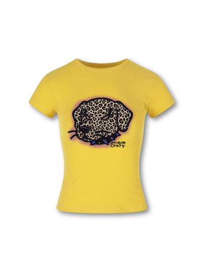Camiseta ajustada con gráfico de perro y estampado de leopardo estilo Y2K-441