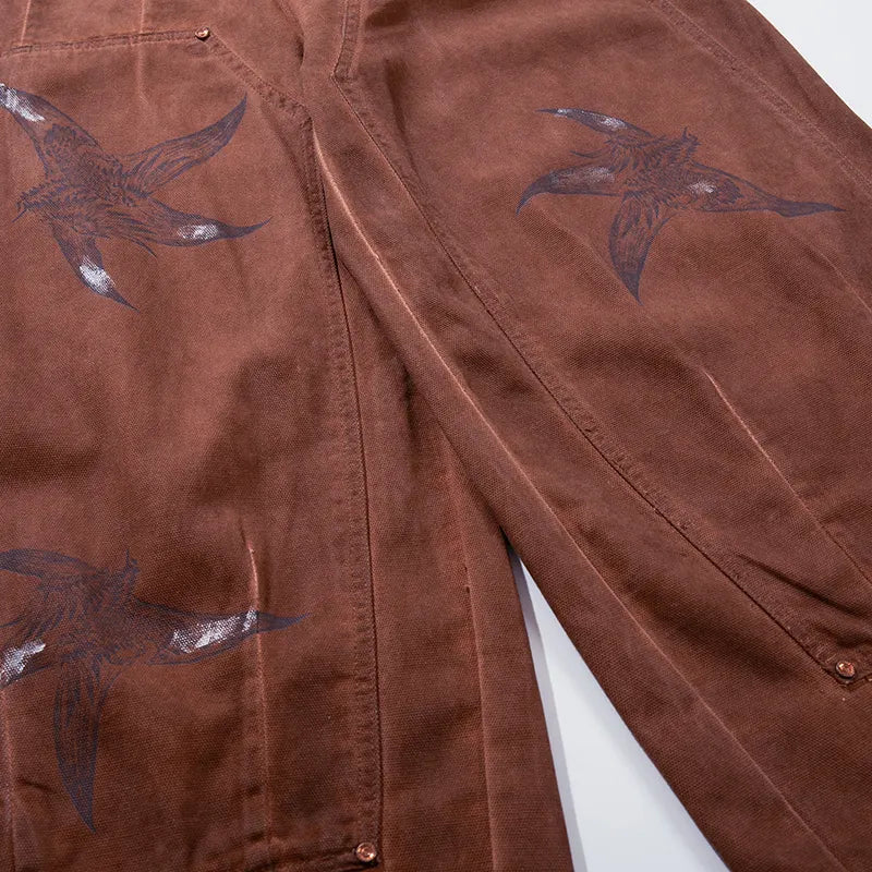 Sacs de charpentier amples avec oiseaux délavés Grunge-S1236