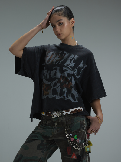 Distressed Logo Graphic T-shirt-422