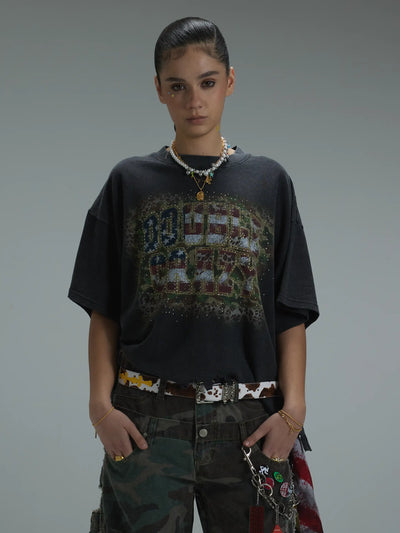 Distressed Boxy USA Flag Tee-432