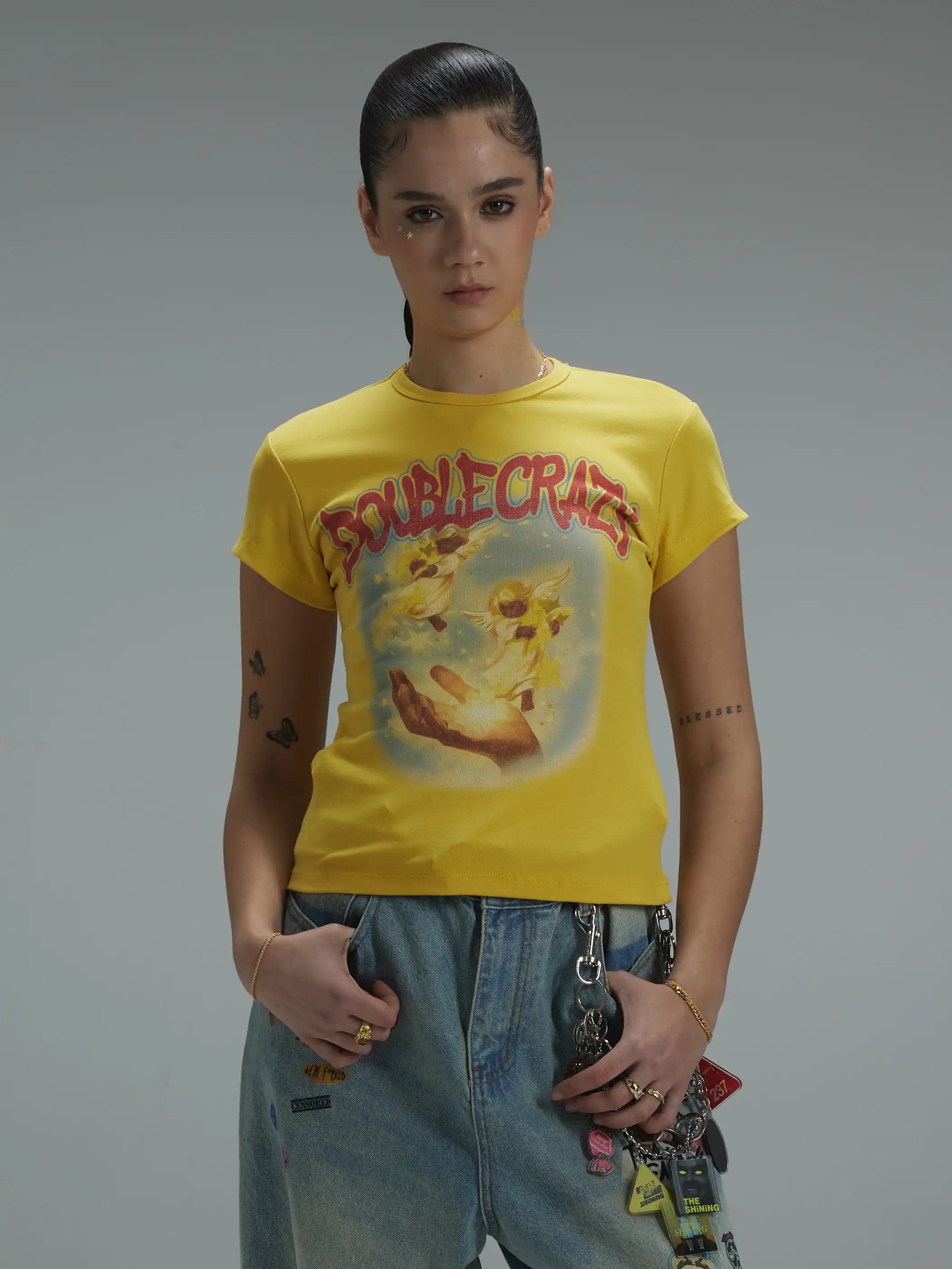 Y2K Grunge Cracked Angel Baby Tee-433