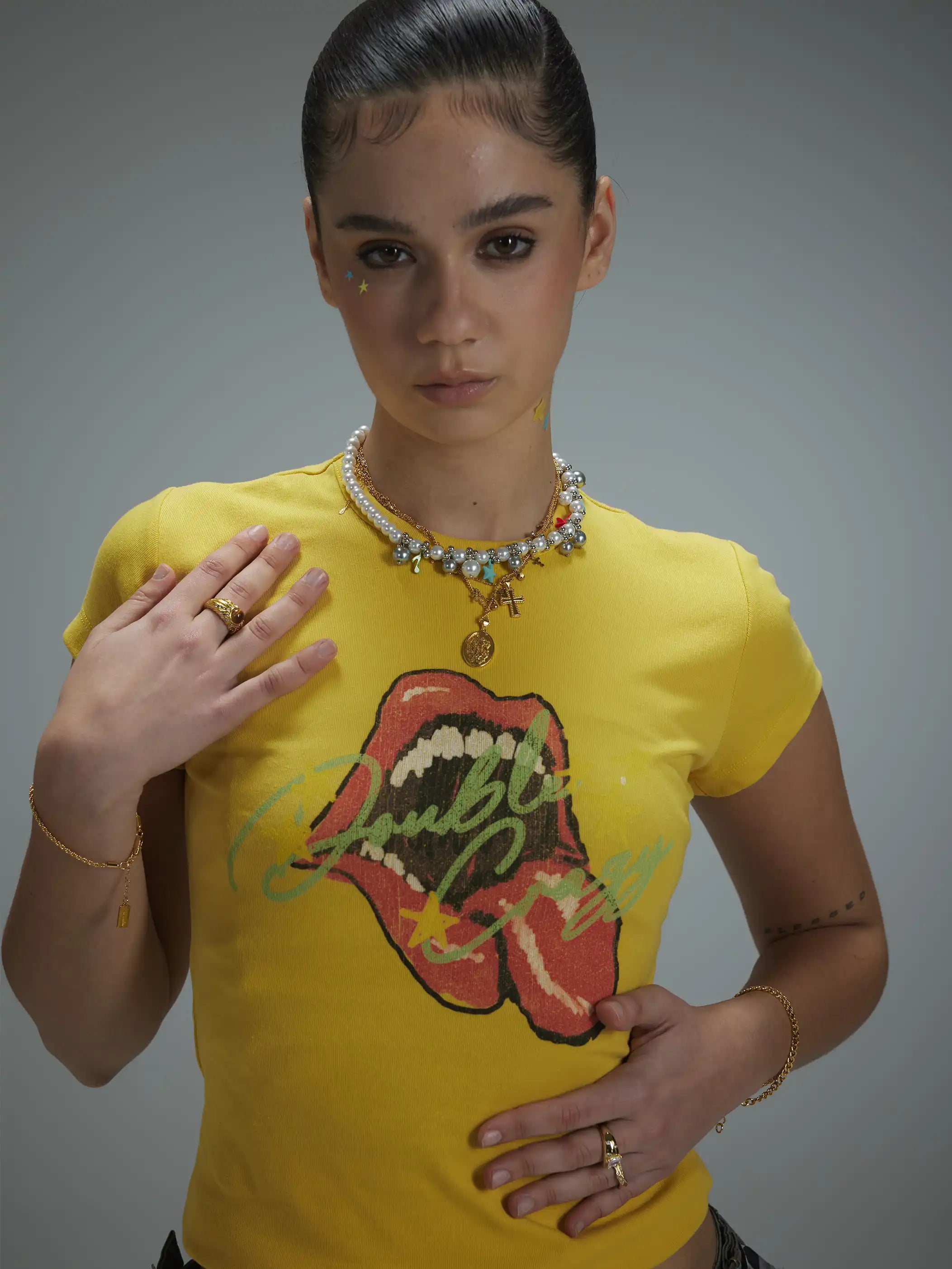 Y2K Grunge Rolling Lips Baby Tee-438