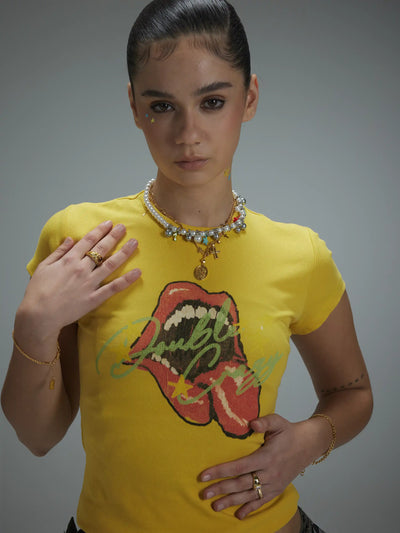 Y2K Grunge Rolling Lips Baby Tee-438