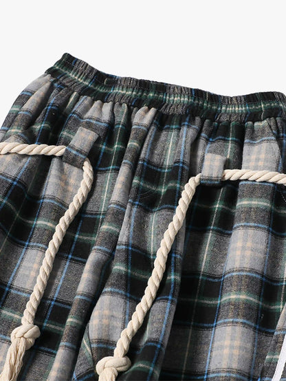Detachable Belt Plaid Joggers-S1087