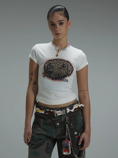 Y2K Leopard Dog Graphic Slim Tee-441