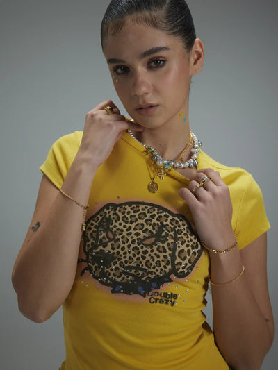 Y2K Leopard Dog Graphic Slim Tee-441