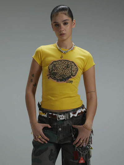 Y2K Leopard Dog Graphic Slim Tee-441