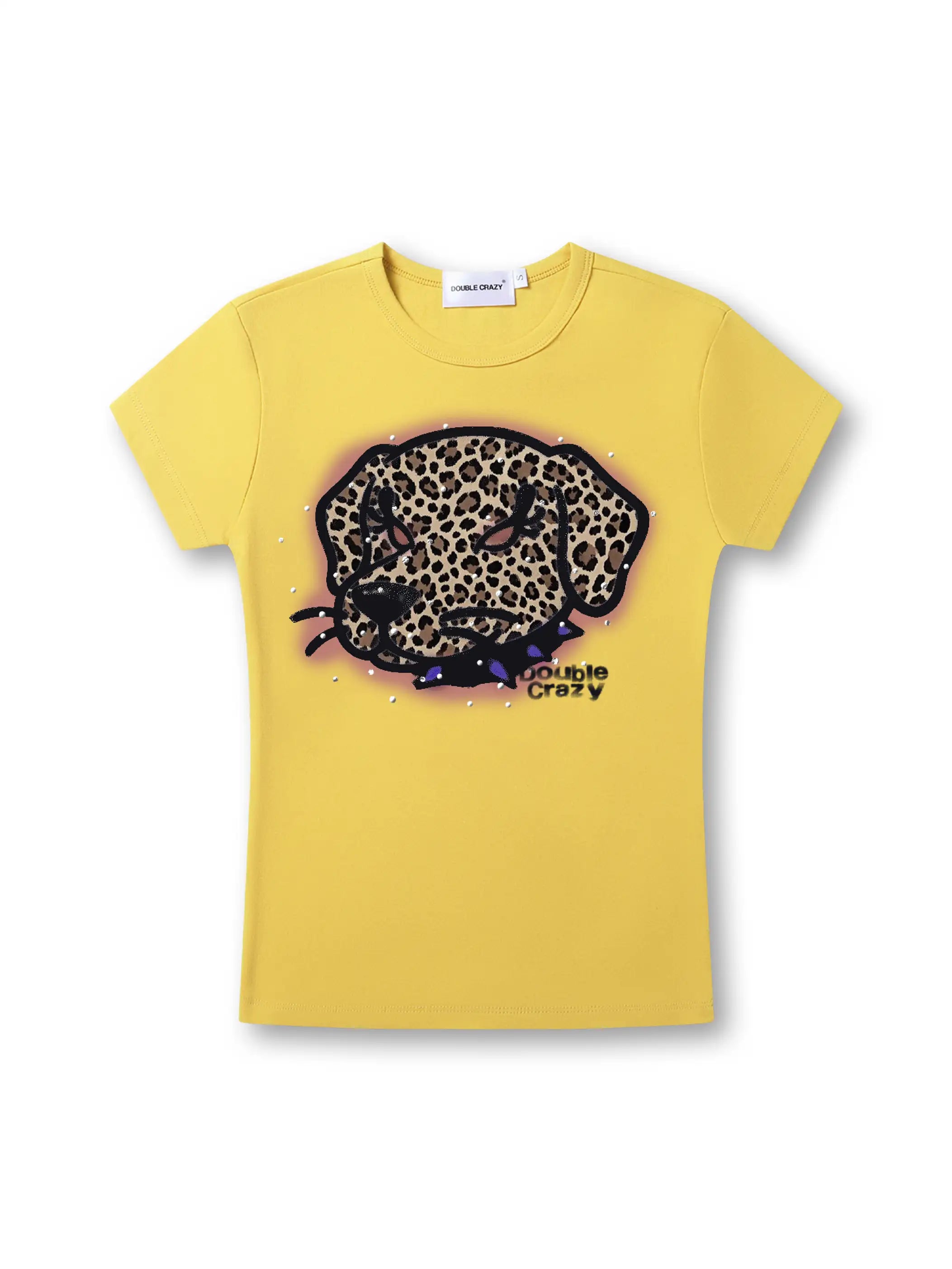 Y2K Leopard Dog Graphic Slim Tee-441