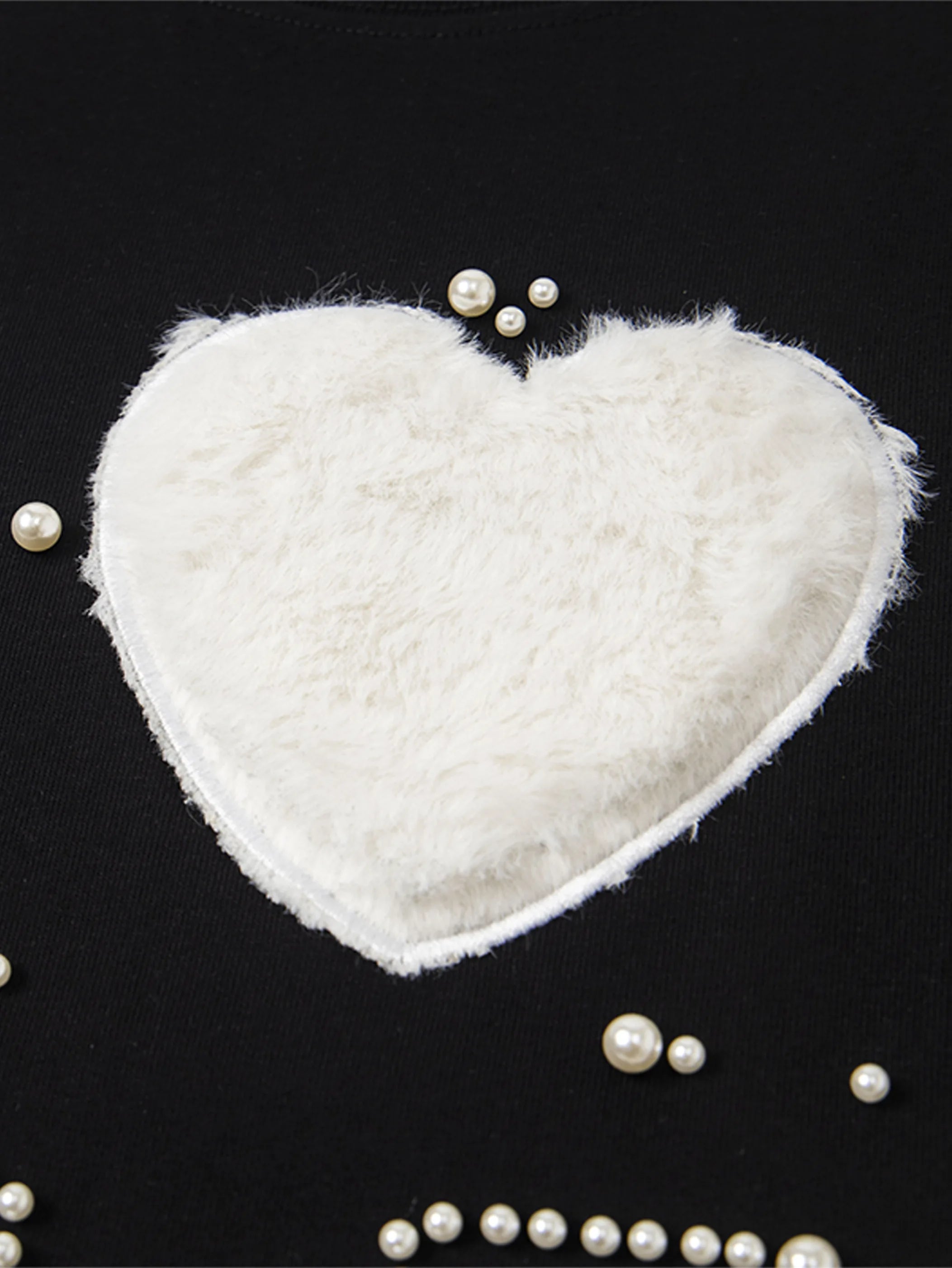 Fuzzy Heart Pearl Letter Y2K Graphic T-shirt-S1001