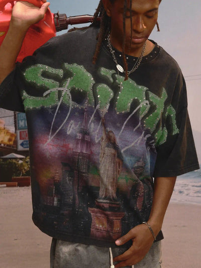 T-shirt vintage Saints avec tour de cou orné de pierres - 457