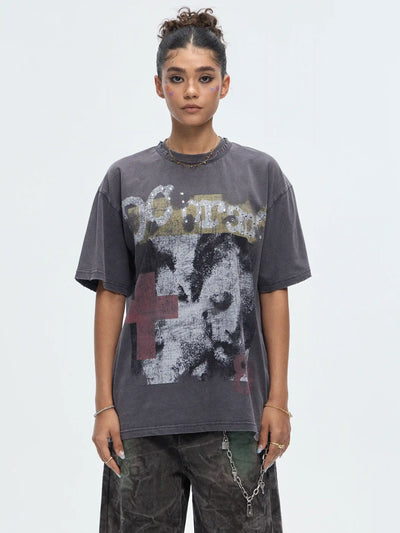 Vintage Cross Gemmed Grunge Tee-462