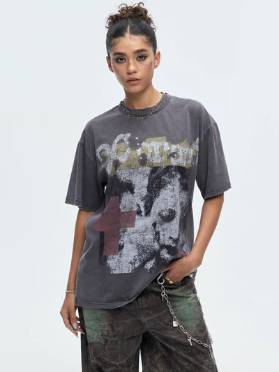 Vintage Cross Gemmed Grunge Tee-462