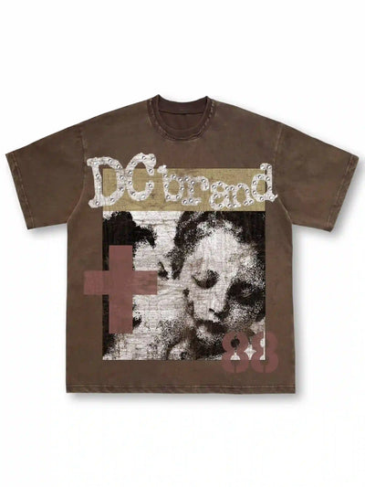 Vintage Cross Gemmed Grunge Tee-462