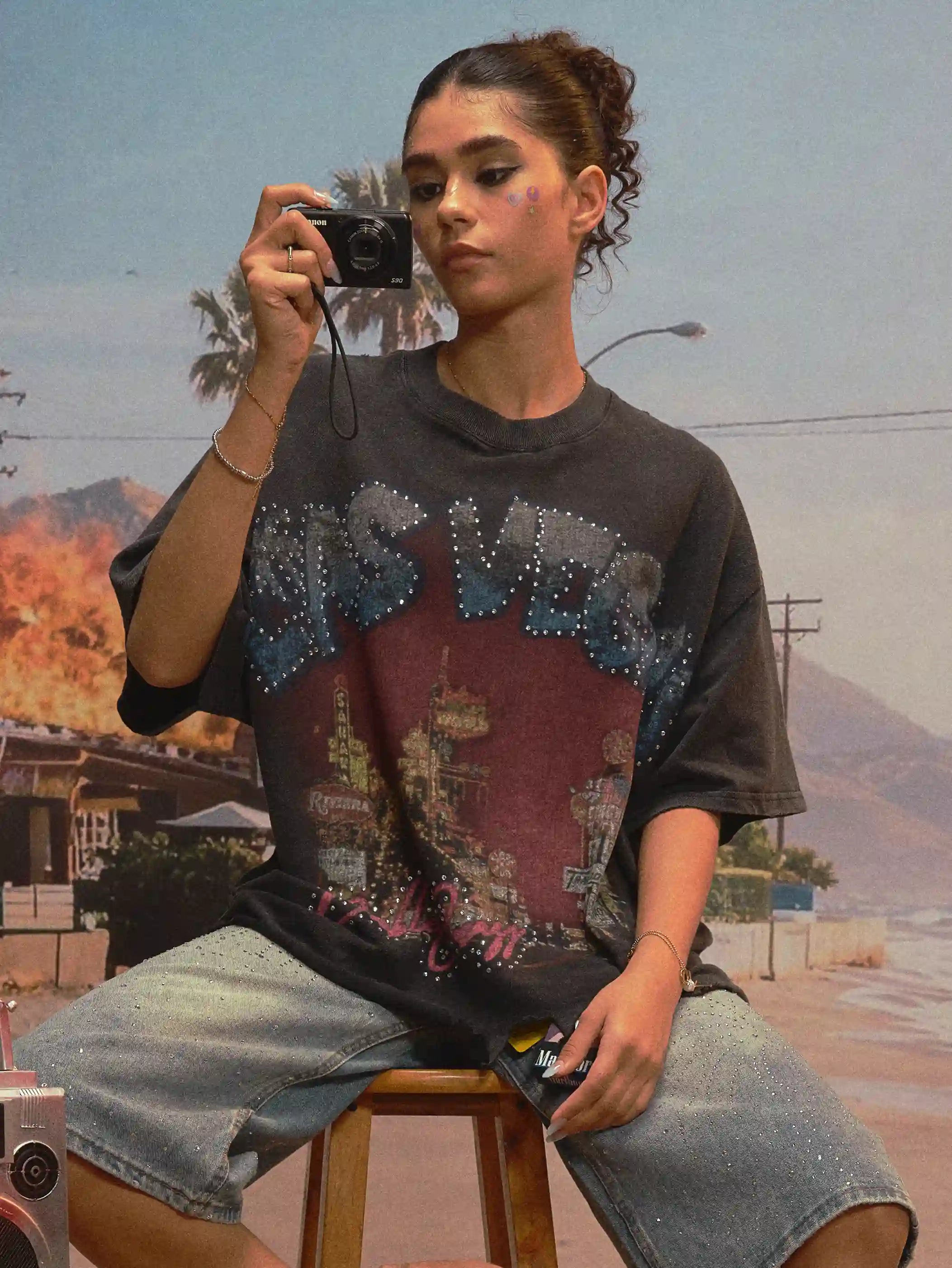 T-shirt large déchiré Icy Vegas Bling-472