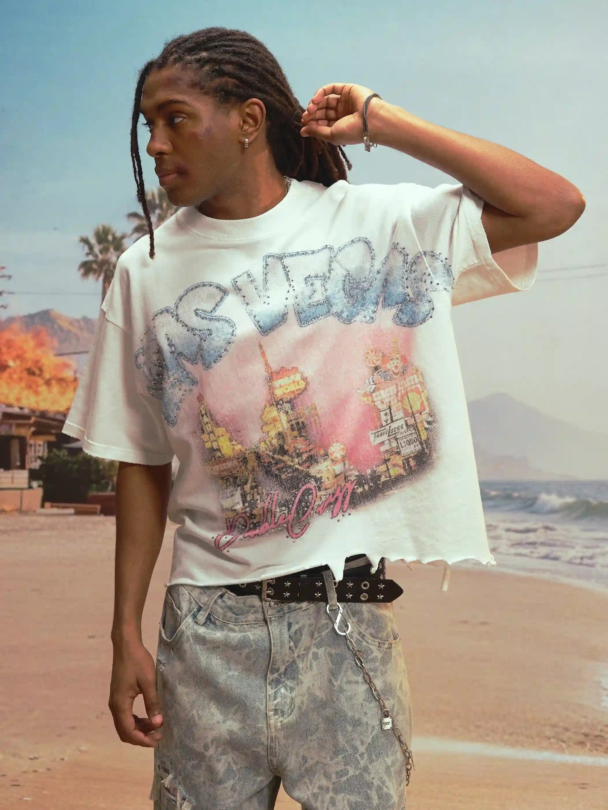 Icy Vegas Bling Ripped Boxy Tee-472