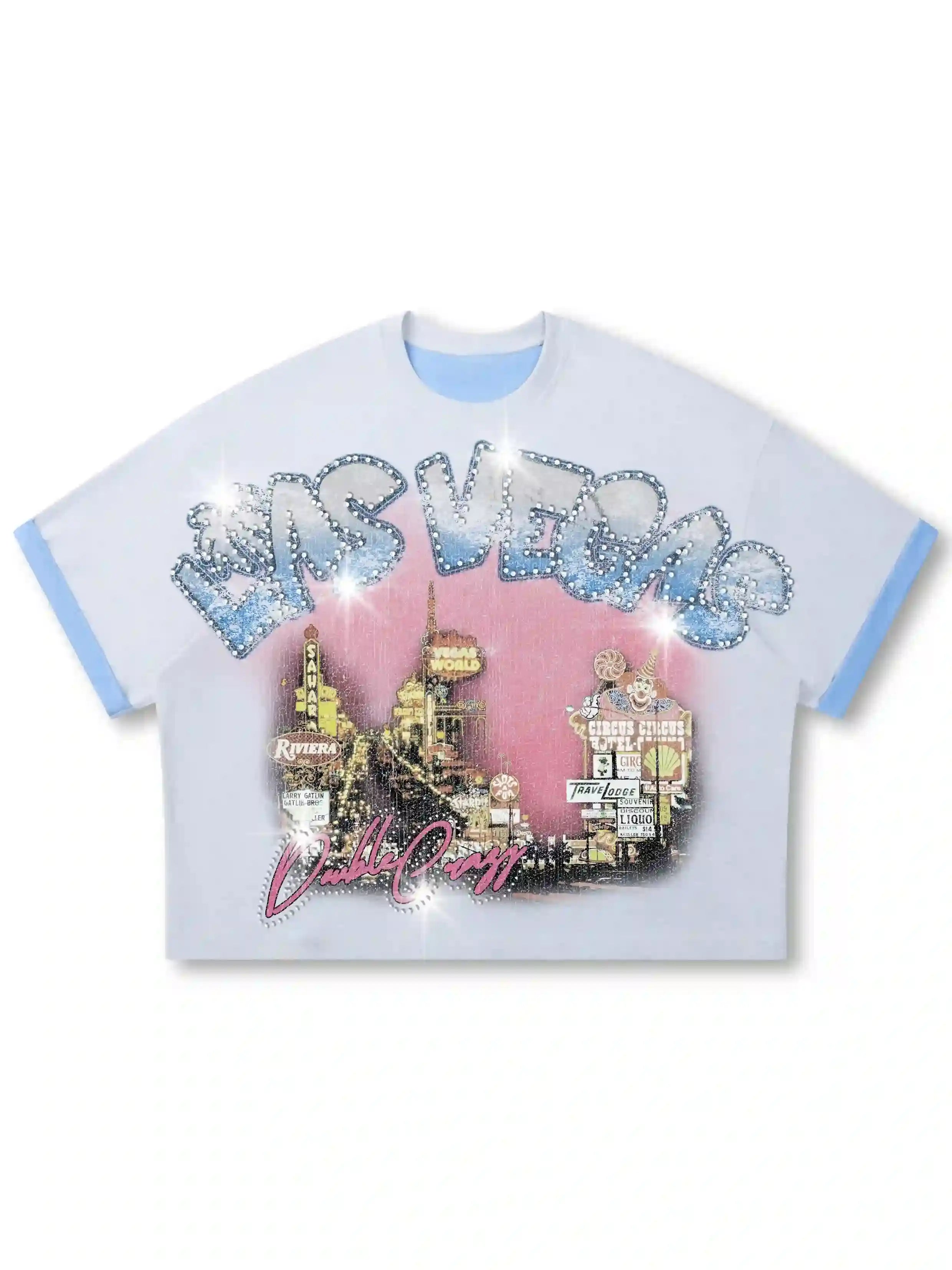 Vegas Rhinestone Contrast Ringer Tee-473