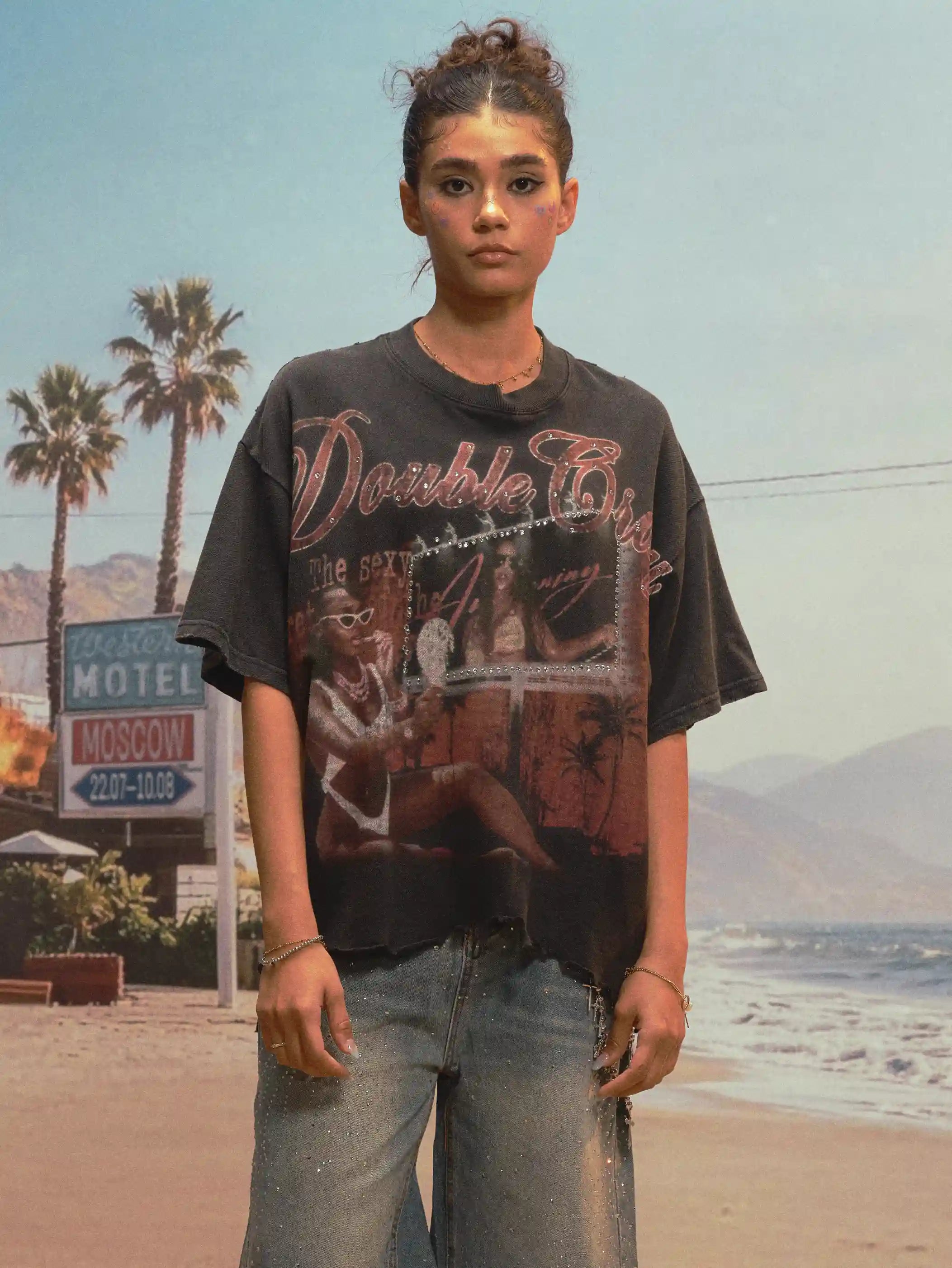 Camiseta Holgada Desgastada Miami Vibe-474