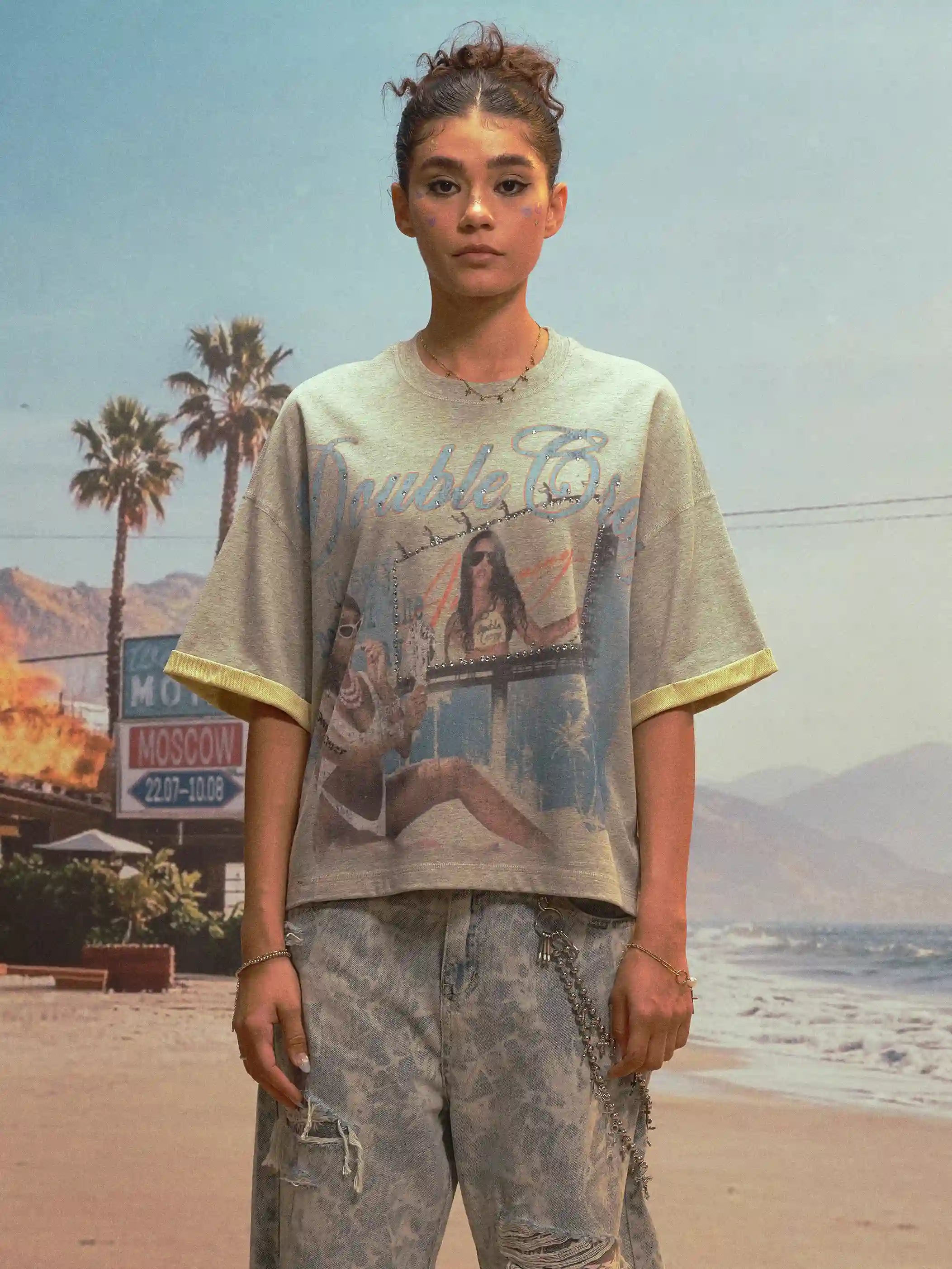 T-shirt ample superposé Miami Bling-475