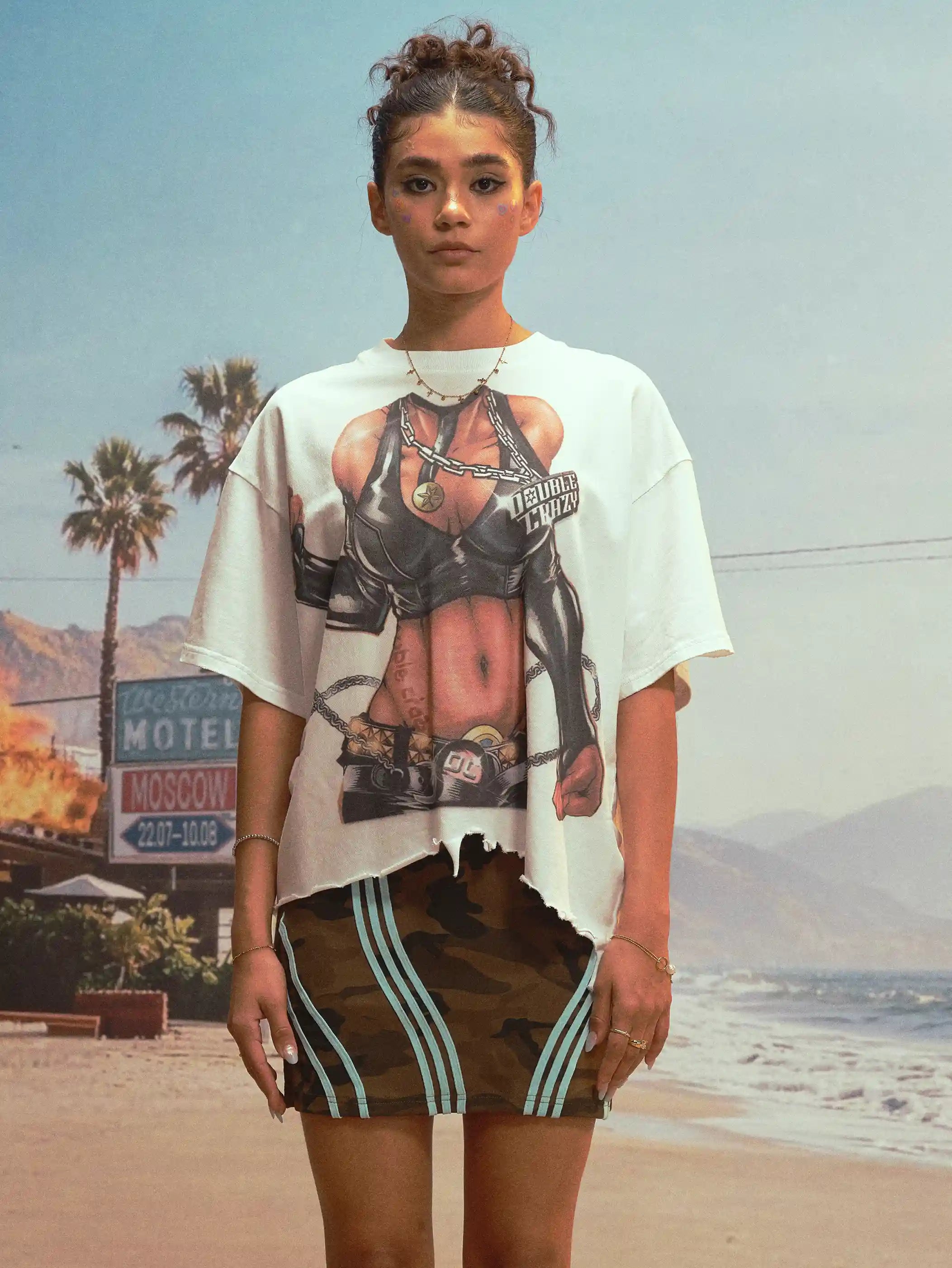 Camiseta Holgada Hardcore con Bajo sin Rematar-478