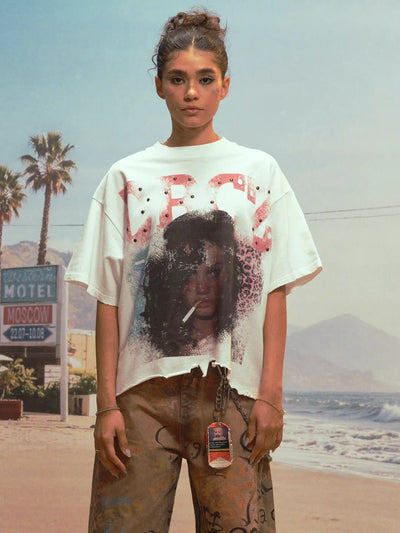T-shirt court à strass et ourlet brut Sad Girl-479