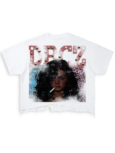 T-shirt court à strass et ourlet brut Sad Girl-479