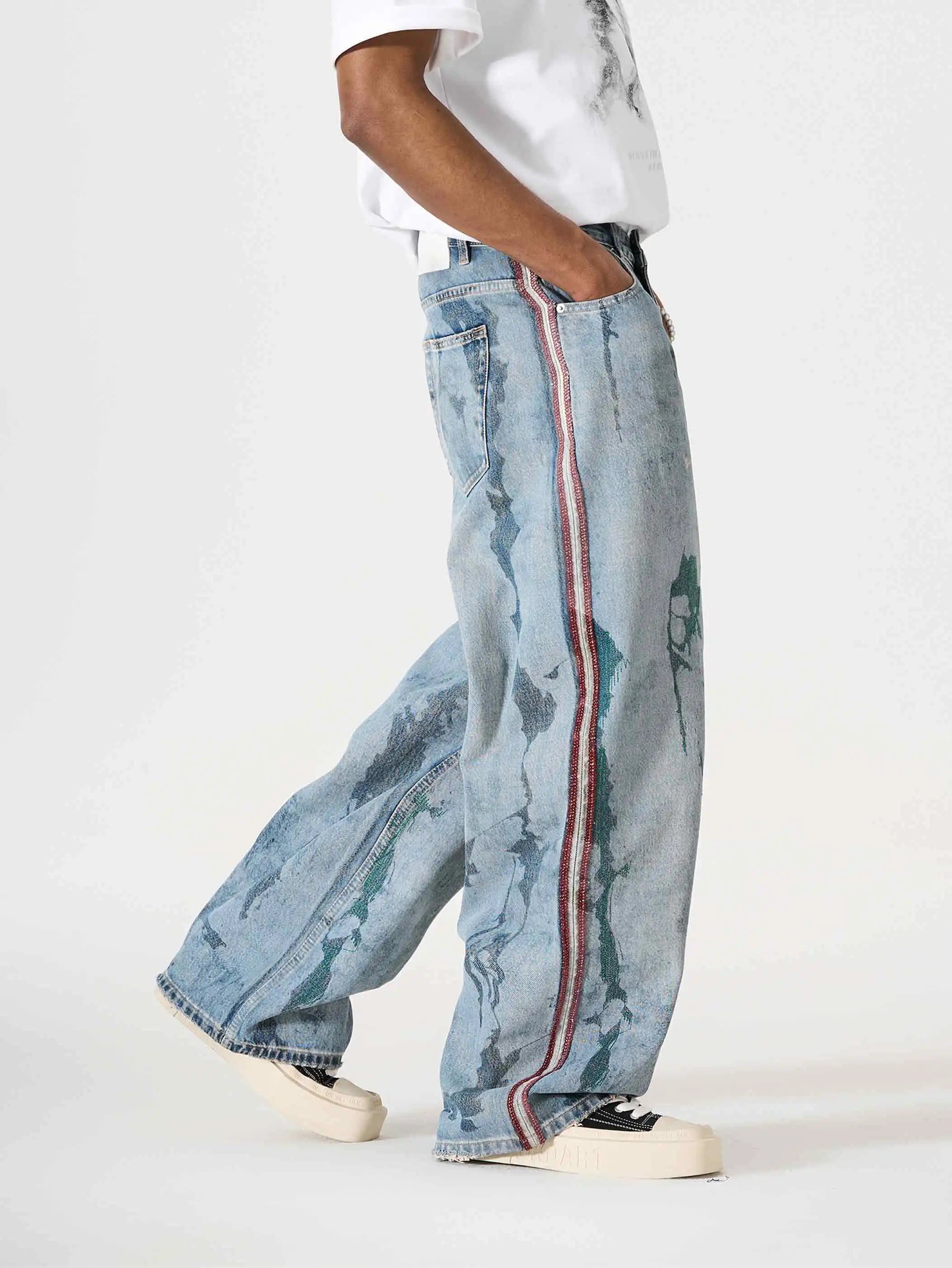 Iced-Side Painted Shredded Jeans-S1196