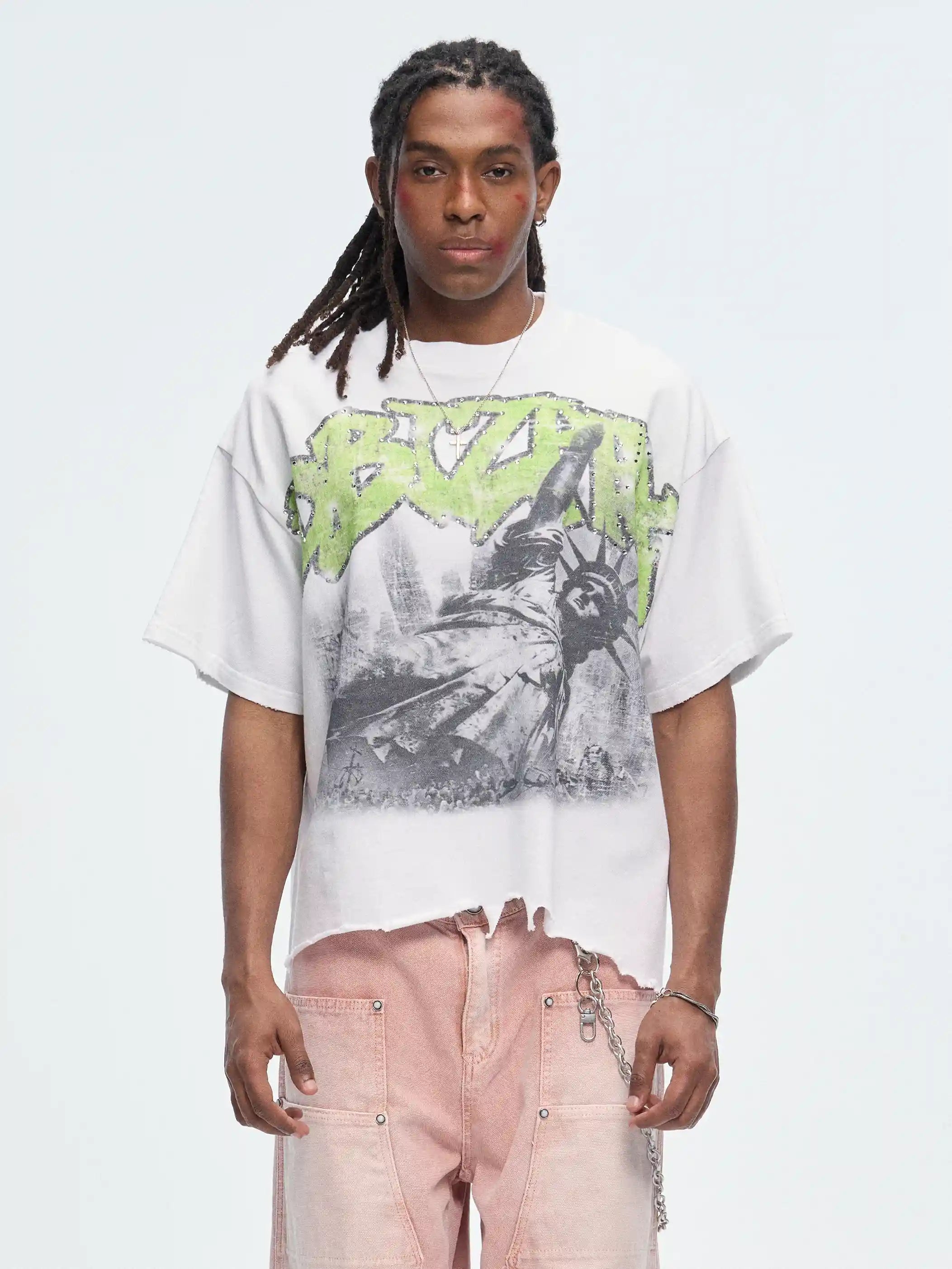 T-shirt Liberty déchiré à ourlet brut-482