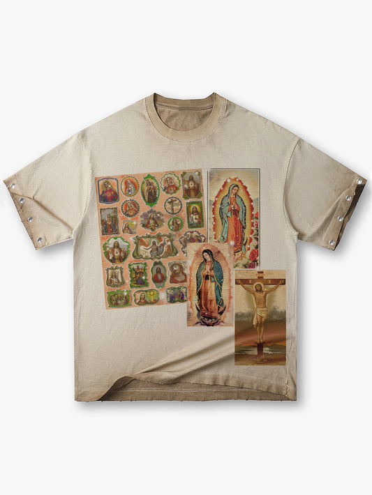 New Arrival Catholic Collage T Shirt Religious Vintage Streetwear Tee-173