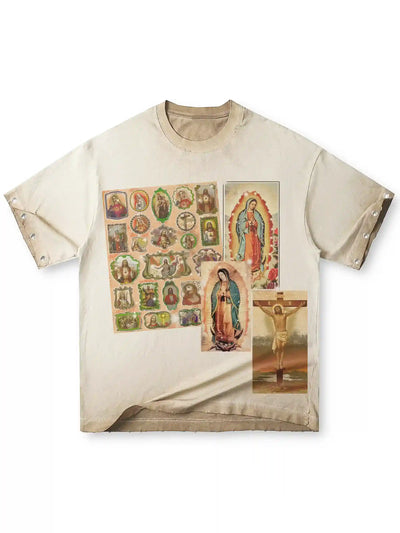 Camiseta de collage de estampas religiosas-173
