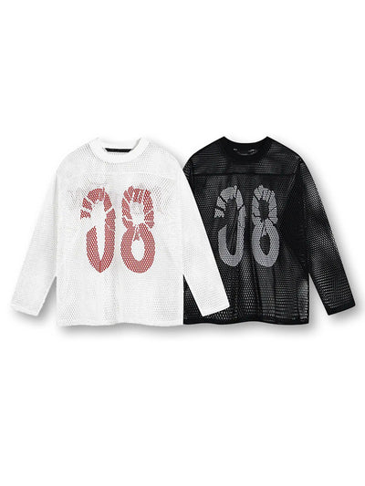 Bold Graphic Mesh Long-Sleeve Top-S906