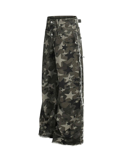 Camouflage Star Frayed Jeans-S1154