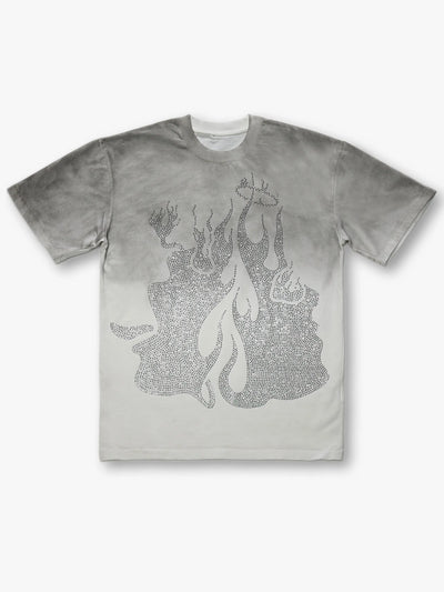 DOUBLECRAZY Camiseta Vintage de Gradiente de Diamantes con Hombre en Llamas-041