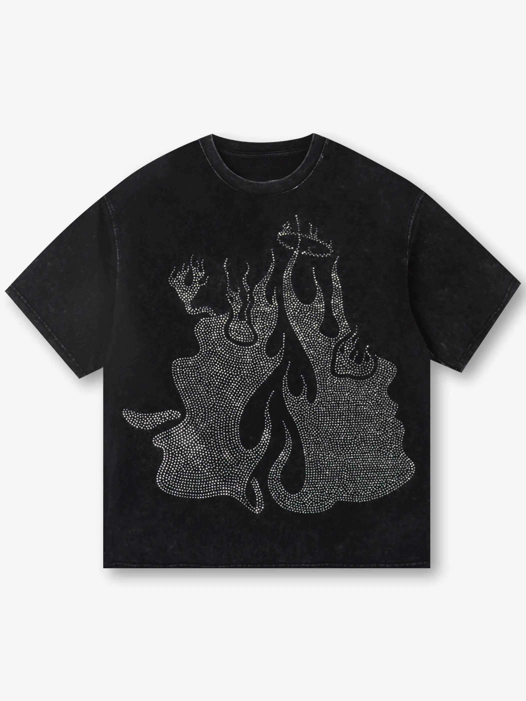 DOUBLECRAZY Flame Two-Faced Man Diamond Distressed Vintage T-shirt-044