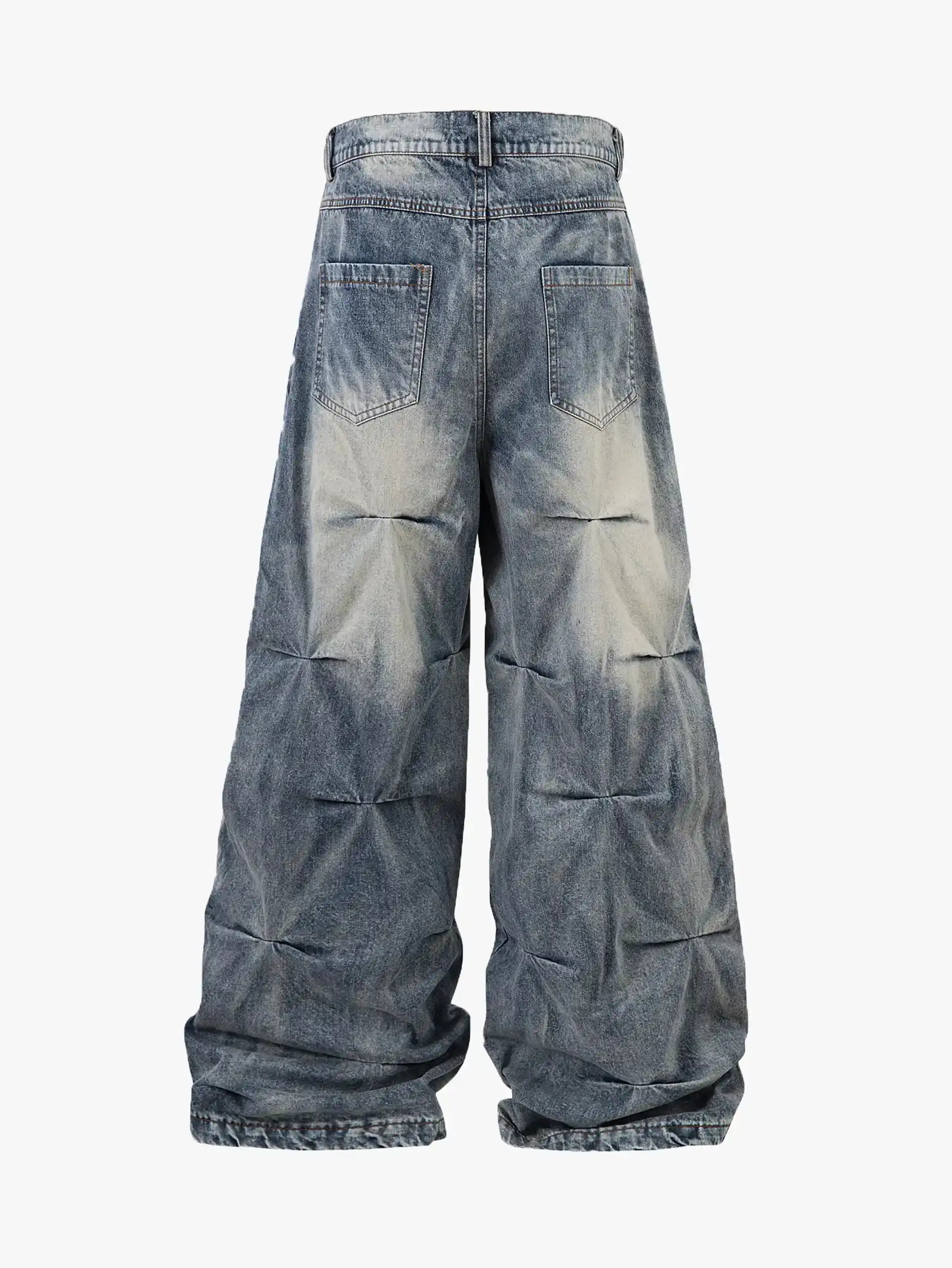 Streetwear Baggy 3D Pleated Denim Pants-S1029