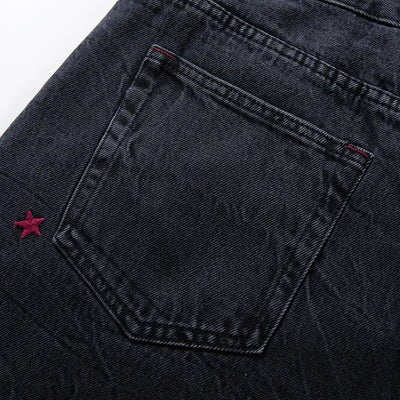 Star Distressed Red Panel Jeans-S1240