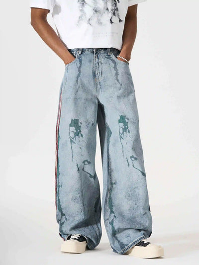 Iced-Side Painted Shredded Jeans-S1196