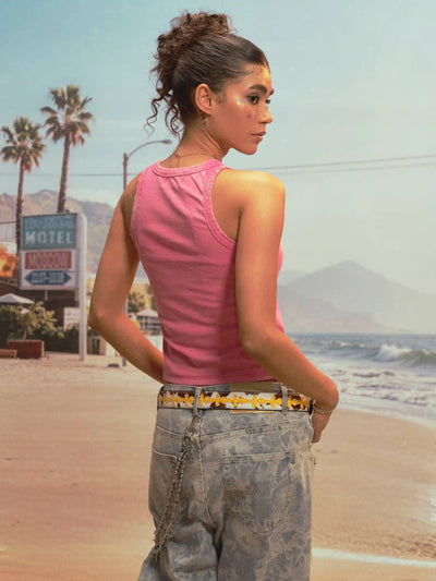 Camiseta sin mangas ajustada efecto envejecido 2001 Y2K-524