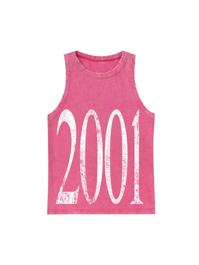 Camiseta sin mangas ajustada efecto envejecido 2001 Y2K-524