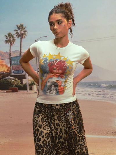 Y2K Rhinestone Star Girl Baby Tee-526
