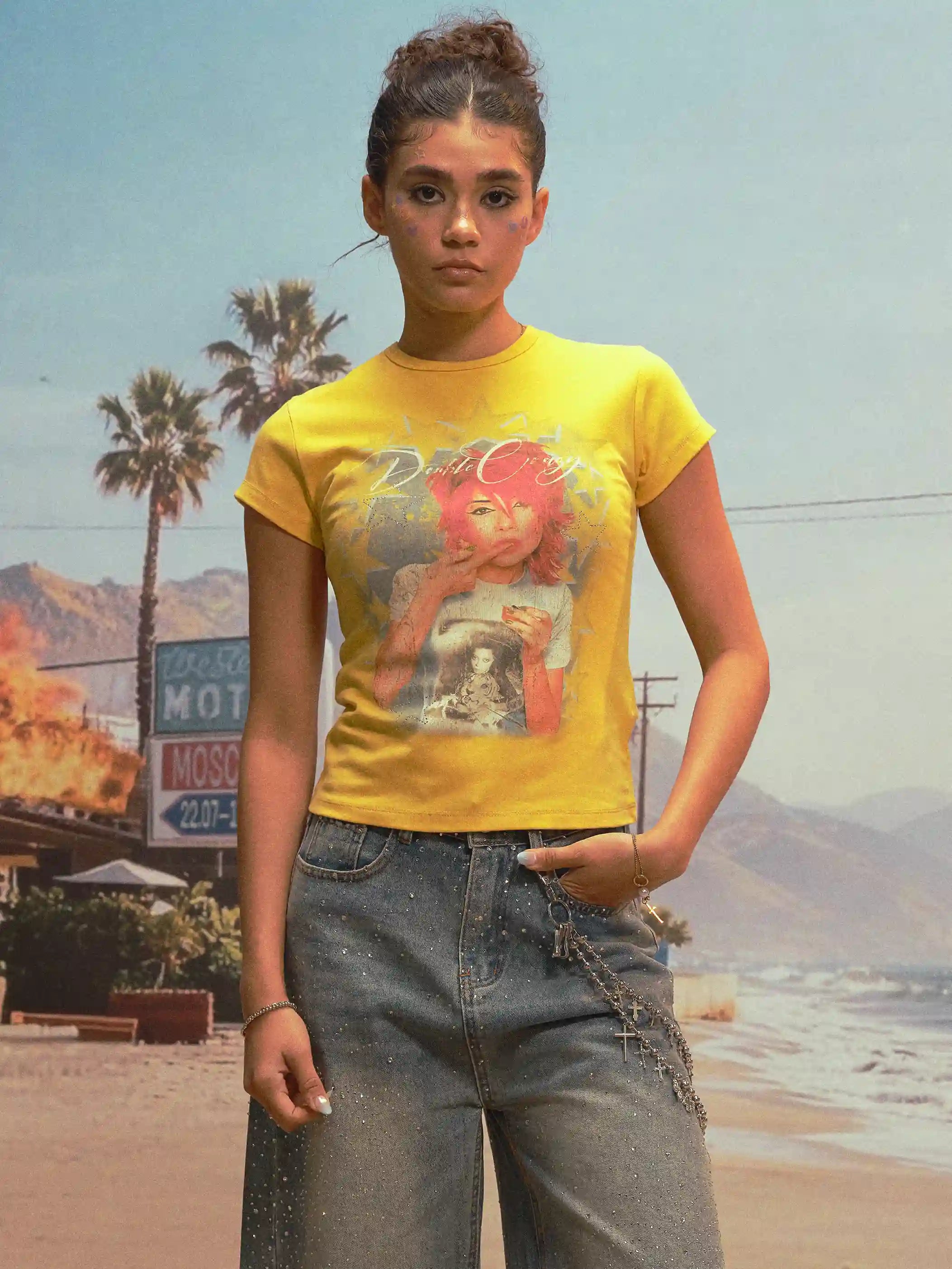 Camiseta Y2K Estrella de Diamantes de Imitación para Niña-526