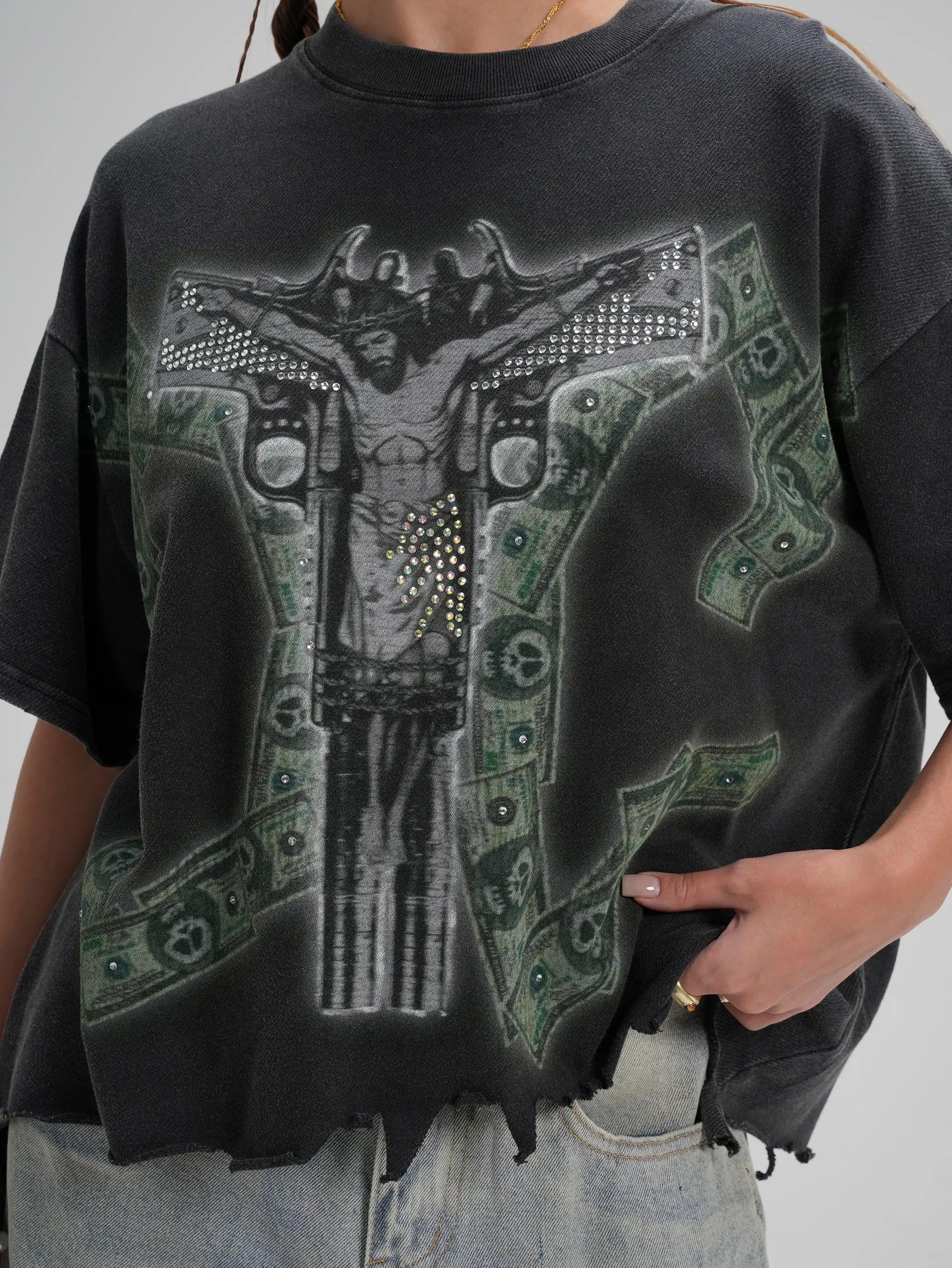 Camiseta de parodia de Jesús de diamantes de imitación - 553