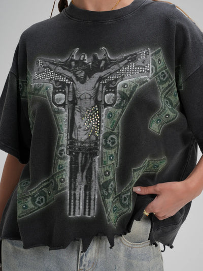 Camiseta de parodia de Jesús de diamantes de imitación - 553