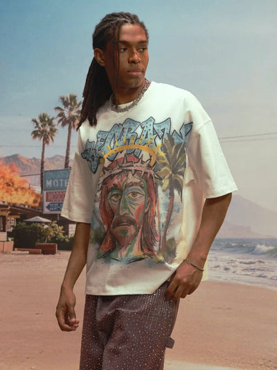 Abstract Jesus Rhinestone Tee-537