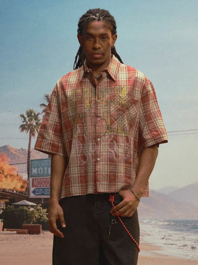 Camisa a cuadros estilo punk con brillos (Bling Edgy Punk Plaid Shirt)-539