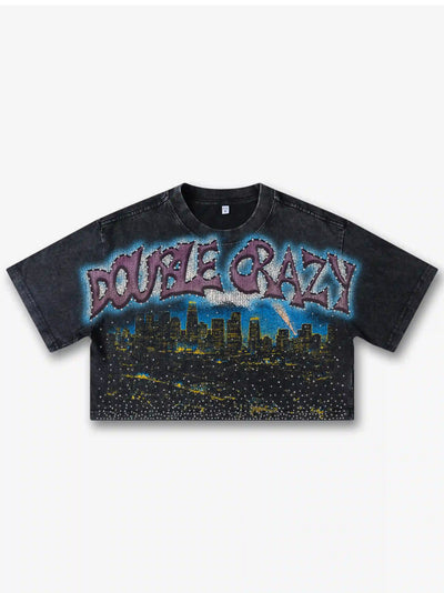 Boxy L.A. Skyline Bling Crop Tee-541