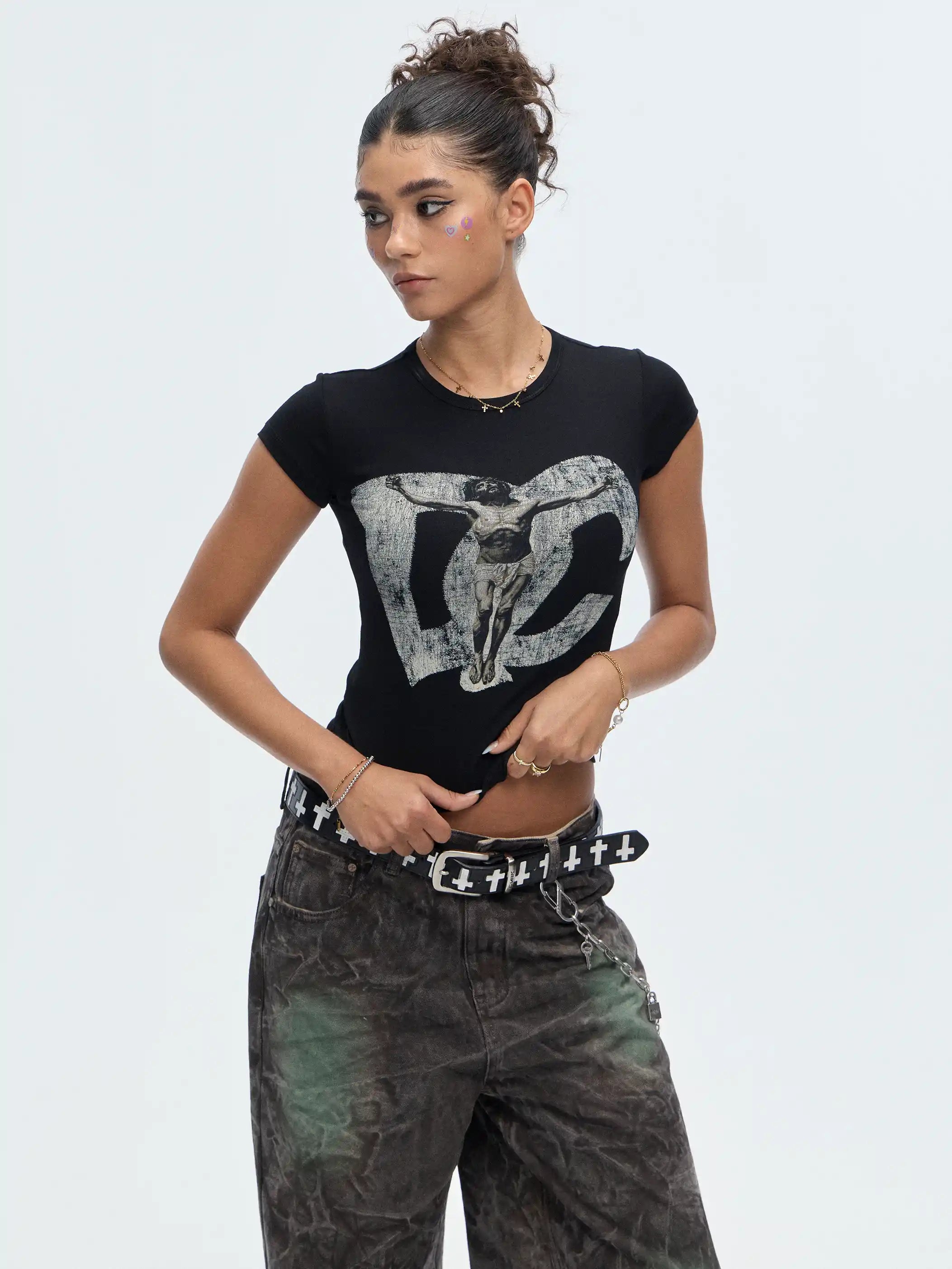 Gothic Jesus Distressed Baby Tee-547