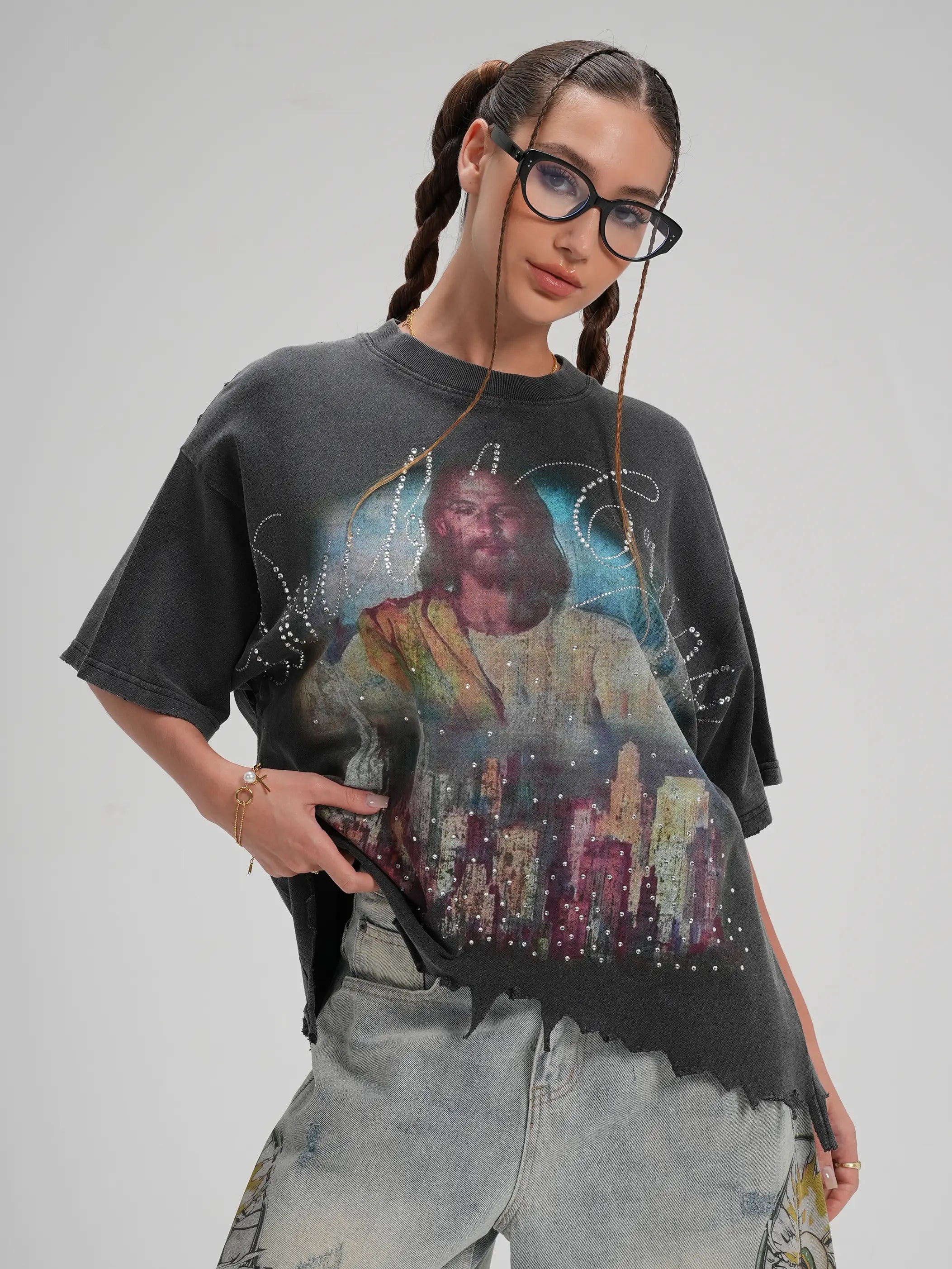 Camiseta Ancha de Estrás Jesus Skyline-548